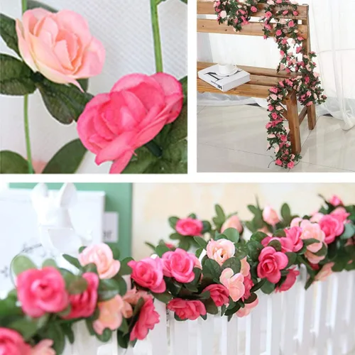 Miniatura 4 de Flores de rosas falsas, paquete de 2 flores artificiales de 8.2 pies, guirnalda de flores colgantes para habitación, hogar, hotel, oficina, boda