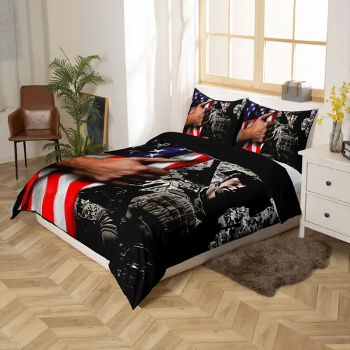 Miniatura 5 de American Flag Bedding Set Twin for Boys Teens Men Retro Army Green Camo Usa Flag Comforter Cover Military Camouflage Soldier Duvet Cover for Kids