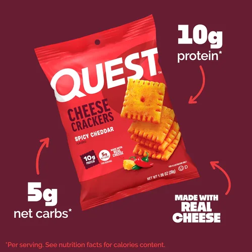 Miniatura 4 de Quest Nutrition - Galletas de queso cheddar picante, 0.35 oz de proteína, bajas en carbohidratos, hechas con queso real, 12