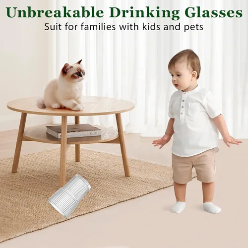 Miniatura 3 de REALWAY - Vasos de plástico acanalados de 17 onzas, vasos acrílicos irrompibles para beber, transparentes, reutilizables, aptos para lavavajillas