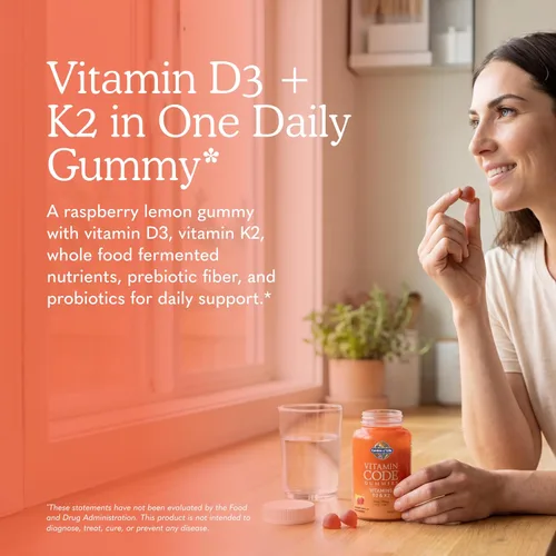 Miniatura 2 de Gomitas Garden of Life Vitamin Code D3 y K2 con prebióticos y probióticos, salud ósea, salud inmunológica y apoyo digestivo, cero azúcar, sin OMG