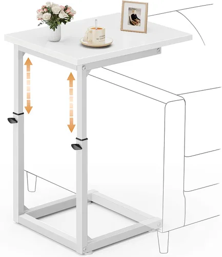Miniatura 17 de Vagusicc Mesa auxiliar en forma de C para sofá, mesa C de 33 pulgadas de alto, mesa auxiliar de altura ajustable, mesas auxiliares de sofá con marco