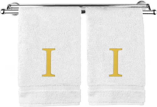 Miniatura 135 de Toalla de mano monogramada, regalo personalizado, juego de 2 - Toalla bordada con letra de bloque dorada - Extra absorbente 100% algodón turco