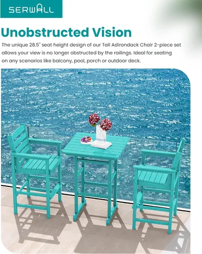 Miniatura 5 de SERWALL Juego de 2 sillas Adirondack altas Adirondack de gran tamaño, taburetes de bar con altura de barra para exteriores, juego de sillas