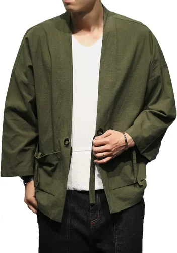 Miniatura 3 de Chaquetas tipo kimono con bordado de lino y mezcla de algodón para hombre