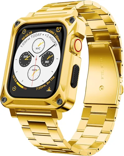 Miniatura 13 de Compatible con Apple Watch Band de 1.772 pulgadas Series 9, 8, 7, carcasa de metal resistente para hombres de 1.772 pulgadas con correa de repuesto