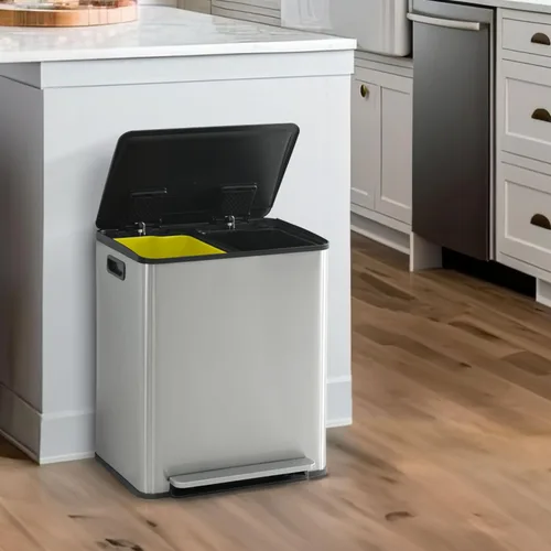 Miniatura 10 de CAPHAUS Cubo de Basura Dual con Tapa Doble, Combo de Cubos de Basura y Reciclaje, Cubo de Basura de Acero Inoxidable Sin Manos para Cocina, con 2