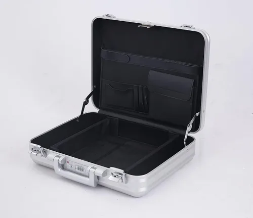 Miniatura 7 de urecimy Maletín de metal, caja de herramientas de aluminio, maletín para cuaderno, plateado