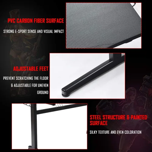 Miniatura 9 de Tangkula Escritorio ergonómico para videojuegos, escritorio ergonómico para computadora para juegos, escritorio de juegos electrónicos