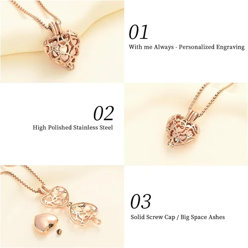 Miniatura 23 de Collar con medallón de cremación conmemorativa con corazón eterno con mini urna para cenizas de seres queridos