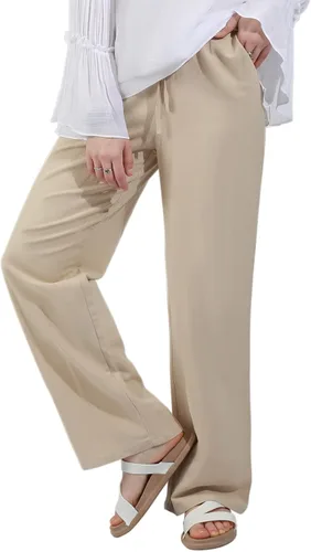Miniatura 3 de utcoco Pantalones de algodón y lino con cordón de cintura alta para mujer, estilo casual, ajuste holgado, pierna ancha