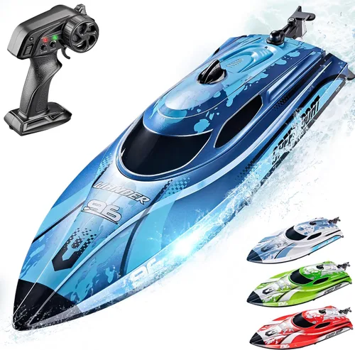 BEZGAR Barco RC, Lancha a control remoto de 12 pulgadas para niños y adultos, barcos rápidos de velocidad RC de 25 KPH con batería de 700 mAh,