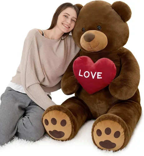 Miniatura 19 de Oso de peluche gigante de 4 pies, color marrón Lifesize Jumbo animal de peluche suave con pajarita y vientre grande para niños y niñas, oso