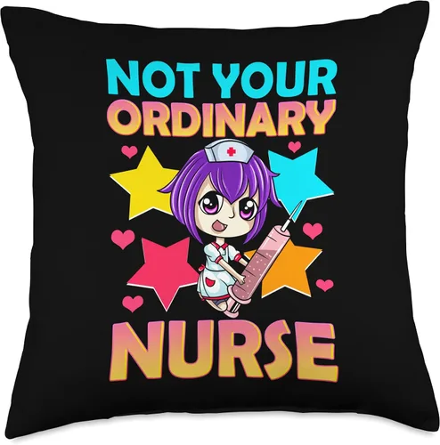 Not Your Ordinary Nurse Merch Shop Not Your Ordinary Nurse Chibi Teen Girl - Almohada de anime Kawaii para niñas, 18 x 18 pulgadas, multicolor