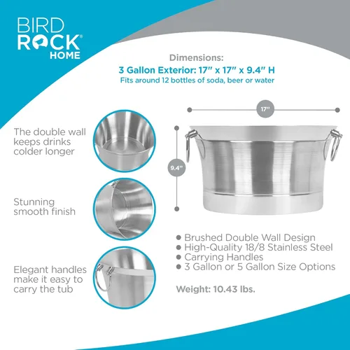 Miniatura 3 de BirdRock Home Bañera redonda de doble pared para bebidas Acero inoxidable Pequeña