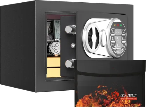Miniatura 10 de Goldenkey Pequeña caja fuerte para dinero, caja de seguridad digital para el hogar con llaves y código para dinero en efectivo y monedas, mini cajas