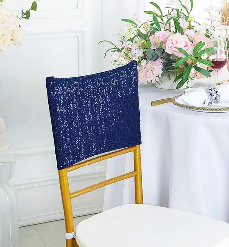 Miniatura 13 de Chiavari - 5 fundas para sillas Chiavari, con lentejuelas, elastano, elásticas, para bodas, fiestas, banquetes, eventos, color marfil