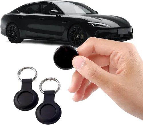 Paquete de 2 rastreadores GPS y 2 llaveros para vehículos que funcionan con Find My (solo iOS) en tiempo real Mini localizador de automóvil oculto