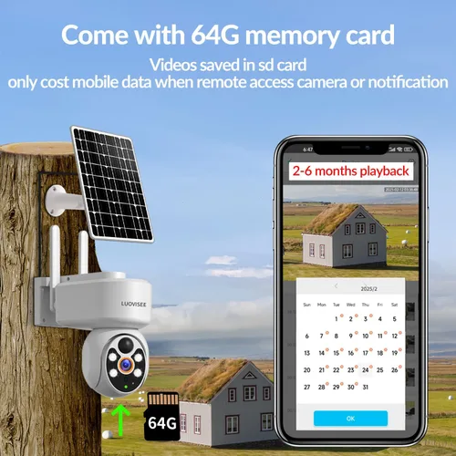 Miniatura 7 de Cámara de seguridad celular 4G inalámbrica para exteriores, cámara de seguridad solar sin WiFi, incluye tarjeta de memoria de 64 GB y tarjeta SIM