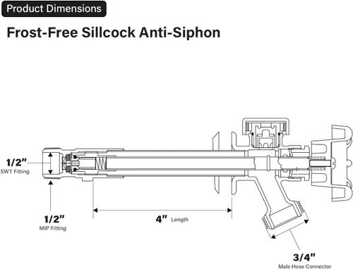 Miniatura 3 de Midline Valve Llave de sillín antiescarcha de 6 pulgadas con rompedor de vacío integral, latón cromado, sin plomo, entrada MIP/sudor de 1/2 pulgada