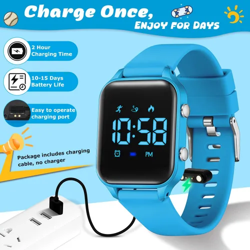 Miniatura 4 de Relojes digitales para niños y niñas, reloj deportivo con rastreador de fitness, podómetro, alarmas, cronómetro, no necesita aplicación, reloj