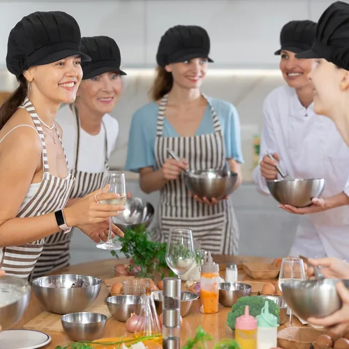 Miniatura 18 de Hicarer 16 sombreros de chef para mujer, redes para el pelo, cocina, cocina, gorra de chef ajustable, gorra de trabajo elástica para mujeres