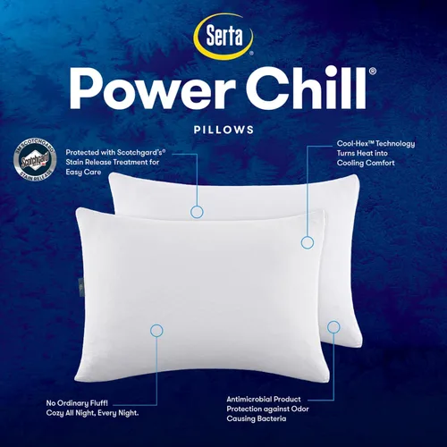 Miniatura 5 de Serta Power Chill - Almohadas de cama alternativas de plumón medio/firme para personas que duermen de lado, estómago o espalda (paquete de 2)