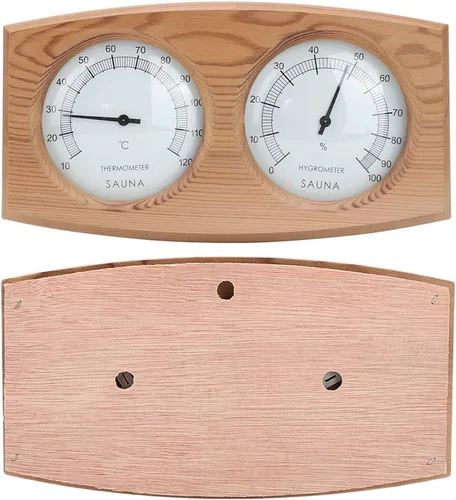 Miniatura 7 de 2 in 1 Sauna Thermometer and Hygrometer, Wood Hygrometer Double Dial Indoor Humidity Temperature Measurement Sauna Room Equipment Accessories