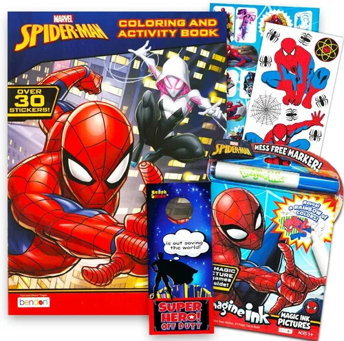 Marvel Spiderman Imagine - Juego de libros para colorear de tinta – 1 libro sin desorden, 1 libro para colorear, calcomanías, bolígrafo sin desorden