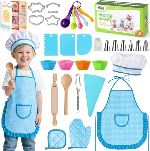 LovesTown Juegos de Cocina y Horneado para Niños, 32 Piezas Accesorios de Cocina de Juguete Juguetes de Juego de Simulación para Cumpleaños de Niños
