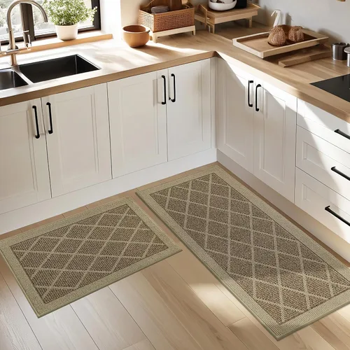 Miniatura 8 de COSY HOMEER Tapetes de cocina, 2 alfombras de cocina antideslizantes, lavables, absorbentes, para suelo de cocina, 100% polipropileno, alfombra