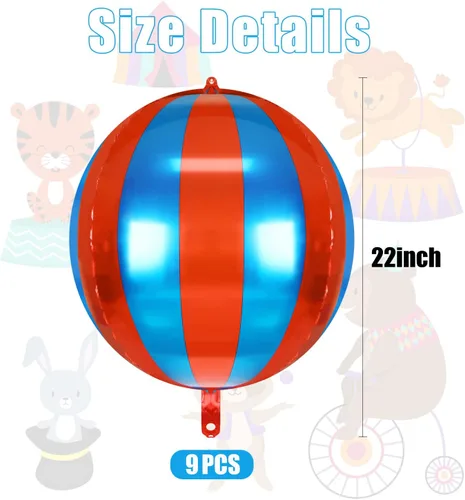 Miniatura 2 de Paquete de 9 globos de circo, decoraciones de carnaval de LIYDE para fiestas temáticas de circo, decoraciones de circo de 22 pulgadas, globos