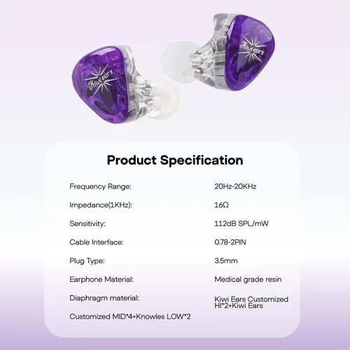 Miniatura 4 de Linsoul Kiwi Ears Orchestra Lite Performance - Monitor intraauditivo personalizado de 8BA IEM con cable OFC desmontable de cobre libre de oxígeno