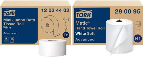 Miniatura 9 de Tork Advanced 12024402 rollo de papel tisú doble hoja para baño gigante compacto, 7.36 pulgadas de diámetro x 3.55 pulgadas de ancho, 751 pies