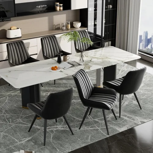 Miniatura 26 de Juego de 4 sillas de comedor modernas de mediados de siglo, tela tapizada con cojín suave, color gris claro Gris claro (tela)