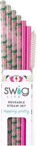 Miniatura 22 de Swig Life Juego de popotes reutilizables con purpurina transparente + popote alto Aqua y cepillo de limpieza, cada popote es de 10.25 pulgadas