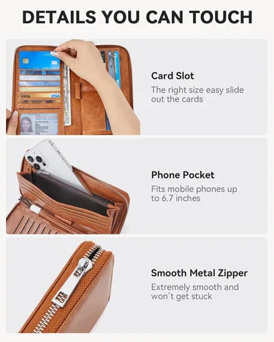 Miniatura 3 de BOSTANTEN - Carteras de cuero para mujer, bloqueo de identificación por radio frecuencia (RFID), cierre de cremallera alrededor, tarjetero, cartera