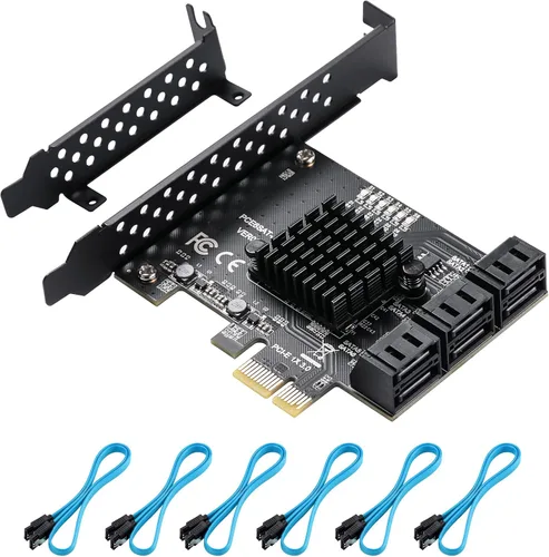 Miniatura 8 de Tarjeta de expansión PCIe 1 x SATA (10 puertos), tarjeta de expansión PCIe con controlador SATA 3.0 de 6 Gbps, no RAID, incluye soporte de perfil