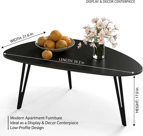 Miniatura 3 de Manora Mesa de Café Moderna y Simple de Madera con Patas de Metal Negro, Mesa de Té Ovalada para Sala de Estar u Oficina, Mesa Central Compacta