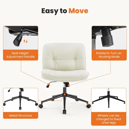 Miniatura 5 de Sweetcrispy Silla de Oficina Sin Brazos con Ruedas, Silla Amplia de Piernas Cruzadas, Sillas de Computadora Ajustables y Giratorias de Cuero