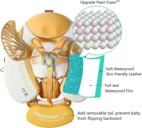 Miniatura 2 de Mambobaby Flotador con toldo y cola para bebé, flotador de piscina no inflable, flotador sólido para bebé, ángel suave, impermeable