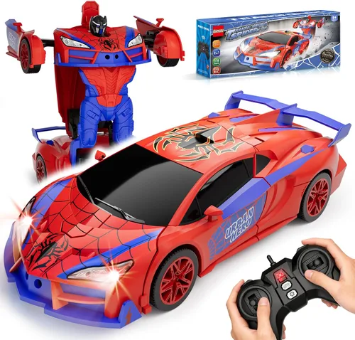 Qumcou Juguetes de araña para niños de 4 a 6 años, auto de control remoto, juguetes de superhéroes transformables con un botón, autos RC de 2.4 GHz,