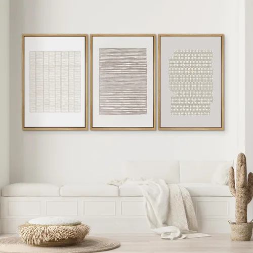 Miniatura 351 de SIGNWIN Lienzo enmarcado para pared, arte con pinceladas de flujo neutro en tonos beige abstractos, ilustraciones, arte moderno, decorativo