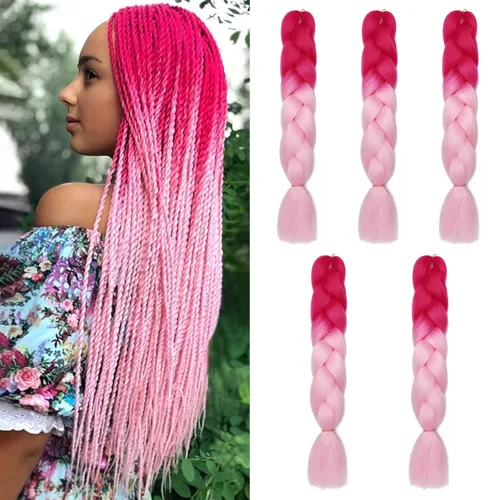 Miniatura 45 de Benehair Extensiones de cabello trenzado ombré de 24 pulgadas, 1 paquete de extensiones de cabello trenzado jumbo de alta temperatura, cabello