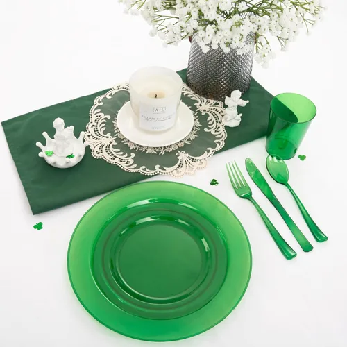 Miniatura 4 de COLOSUS 216 platos de plástico verde, platos verdes elegantes, los platos desechables verdes incluyen 36 platos llanos, 36 platos de postre, 108