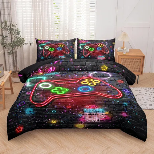 Miniatura 7 de MWMWMW Juego de edredón gaming de 5 piezas para niños, juegos de ropa de cama twin para niños, juego de edredón tamaño twin para niños con 1