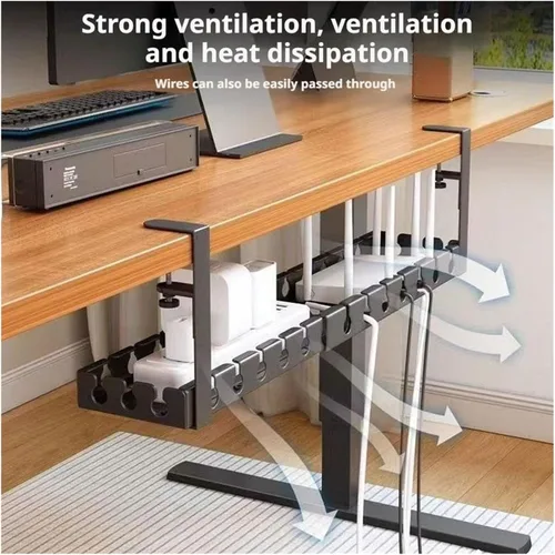 Miniatura 5 de Extendable Under-desk Cable Management Tray, No Drilling Required, Adjustable Clips, Cable Hidden Channel Organizer(Fixed black)