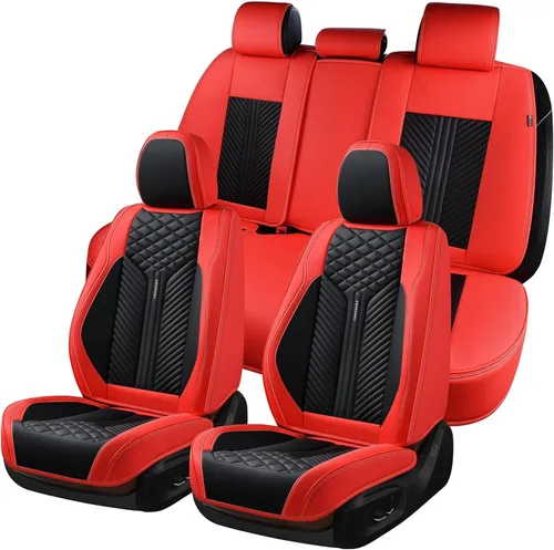 Miniatura 16 de Coverado Juego completo de fundas de asiento, fundas de asiento de piel sintética transpirable de 5 asientos para automóviles, funda de asiento