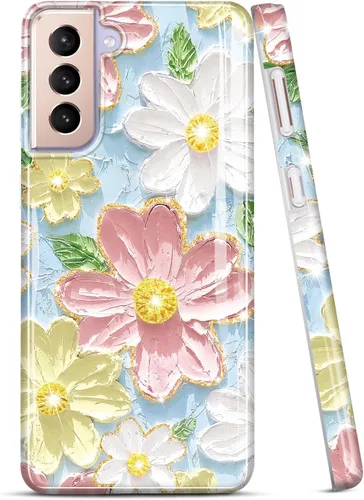 Miniatura 9 de Galaxy S21 - Funda para Samsung Galaxy S21 5G de 6.2 pulgadas 2021, diseño de mármol con purpurina dorada, delgada, a prueba de golpes, de goma Azul