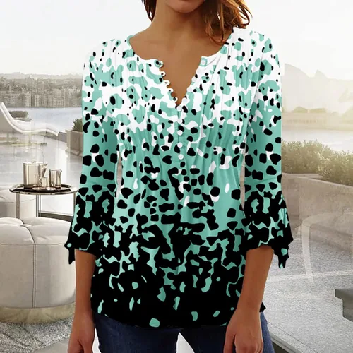 Miniatura 2 de Ceboyel Blusa tipo túnica con estampado floral para mujer, con botones, estilo Henley, con manga de codo, casual, trajes de moda para mujer
